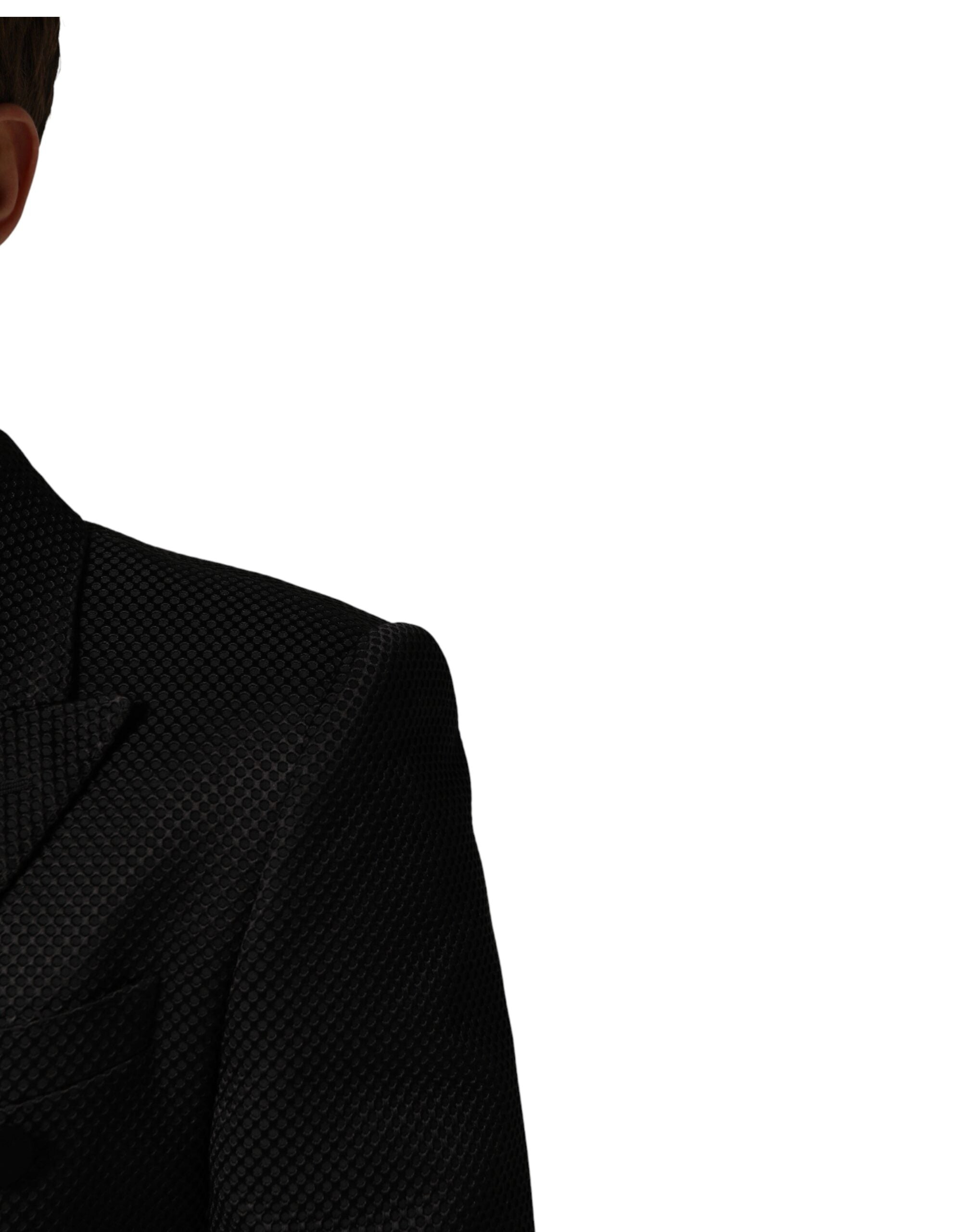 Dolce & Gabbana Schwarzer Baumwoll-Zweireiher-Blazer mit 2 Knöpfen