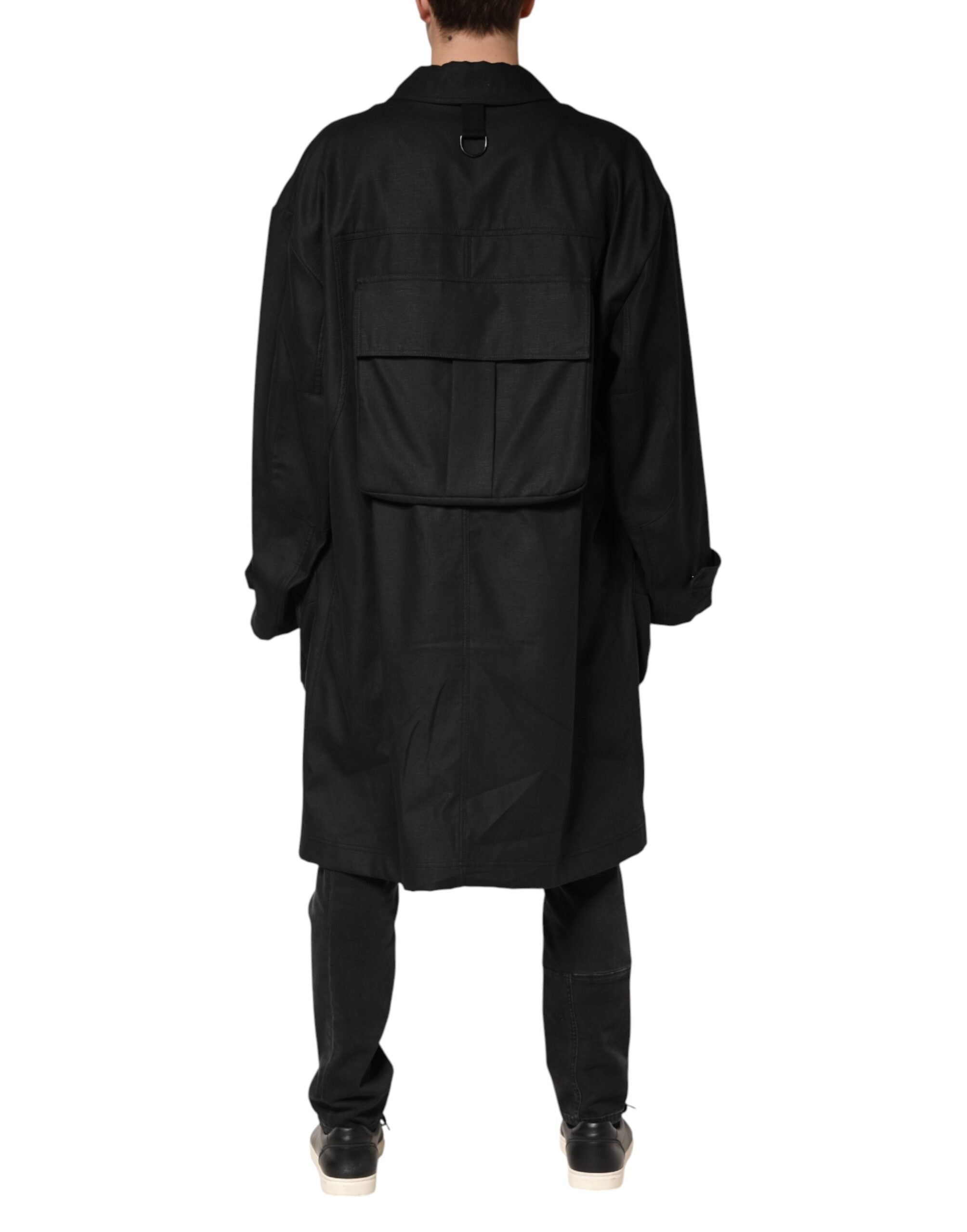 Dolce & Gabbana Schwarzer Trenchcoat mit Taschen und Kragen