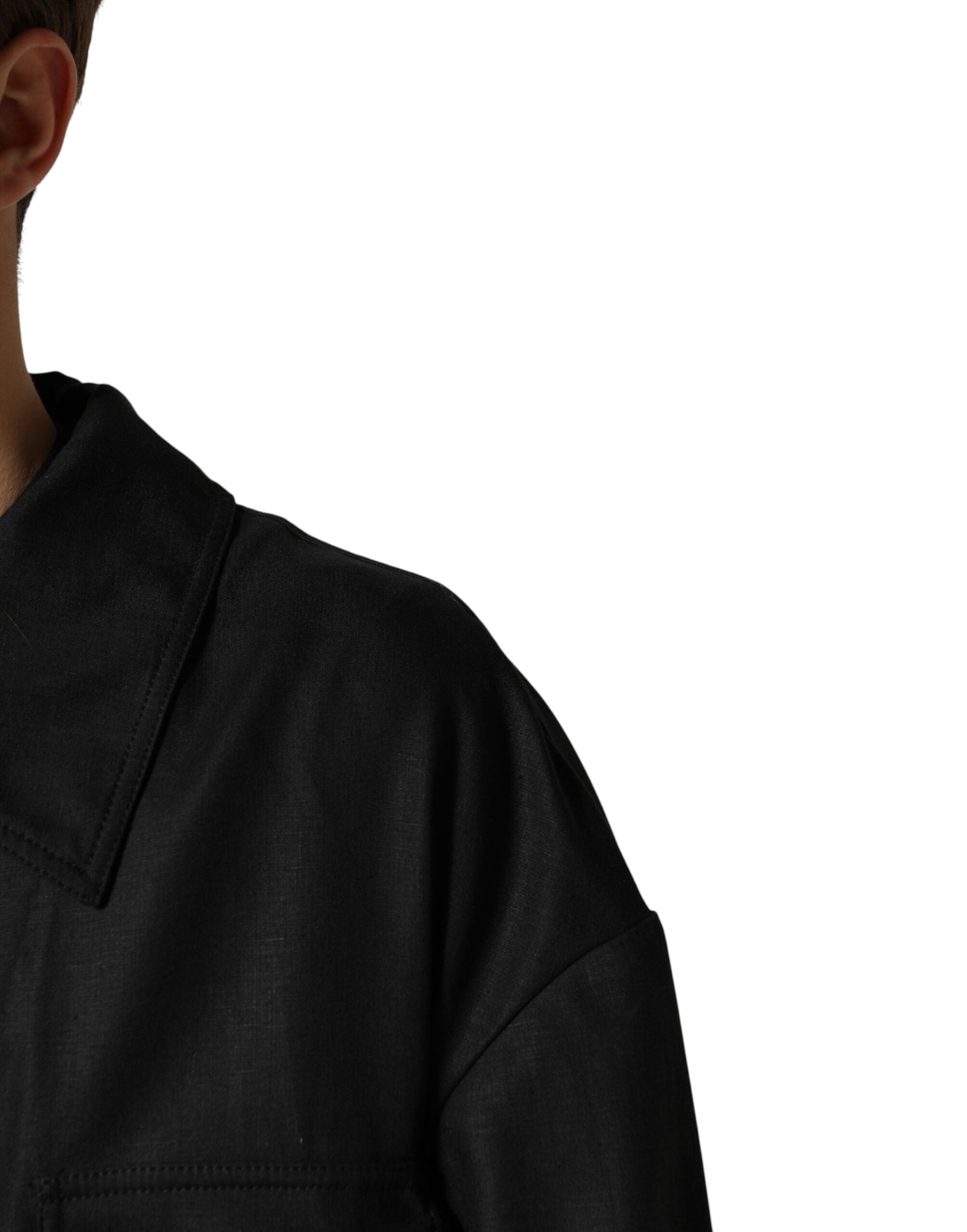 Dolce & Gabbana Schwarzer Trenchcoat mit Taschen und Kragen