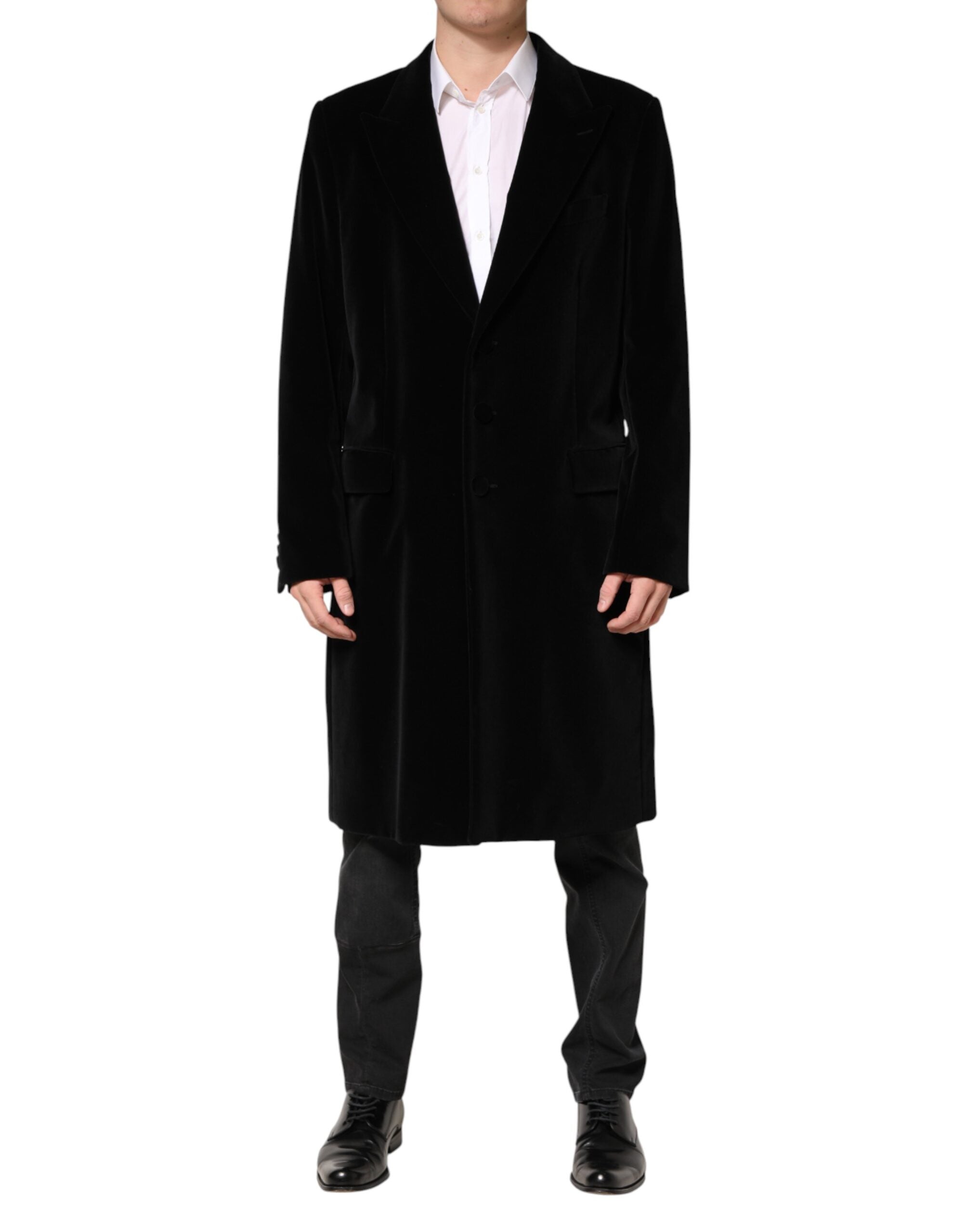 Dolce & Gabbana Schwarzer Baumwoll-Samt-Trenchcoat