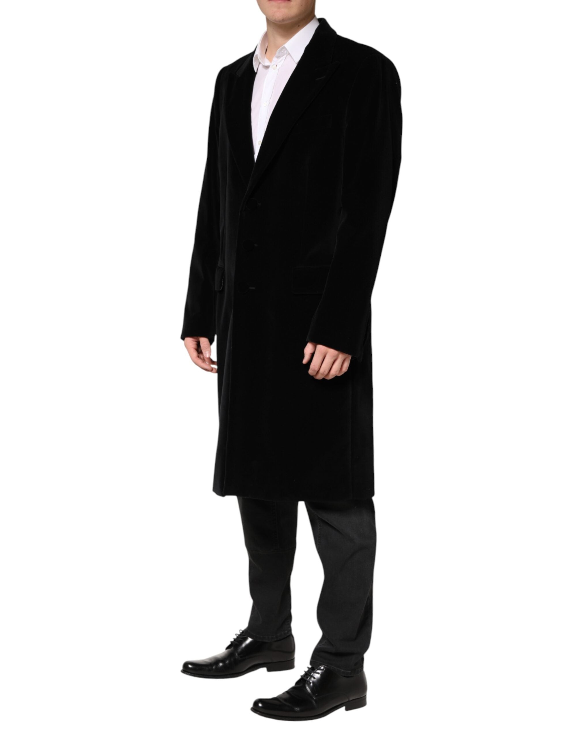Dolce & Gabbana Schwarzer Baumwoll-Samt-Trenchcoat