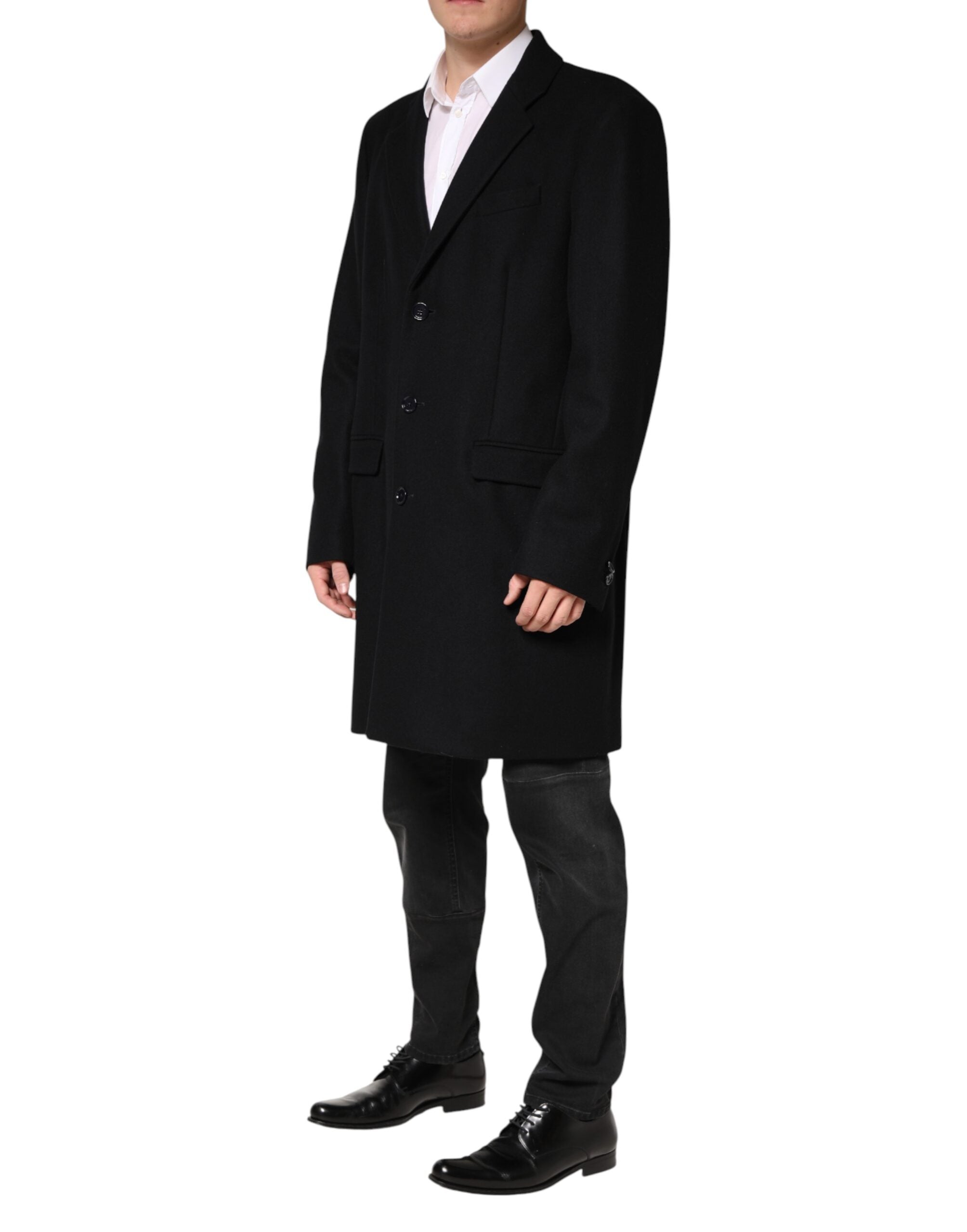 Dolce & Gabbana Schwarzer Wollmantel mit Einreiher-Schnitt