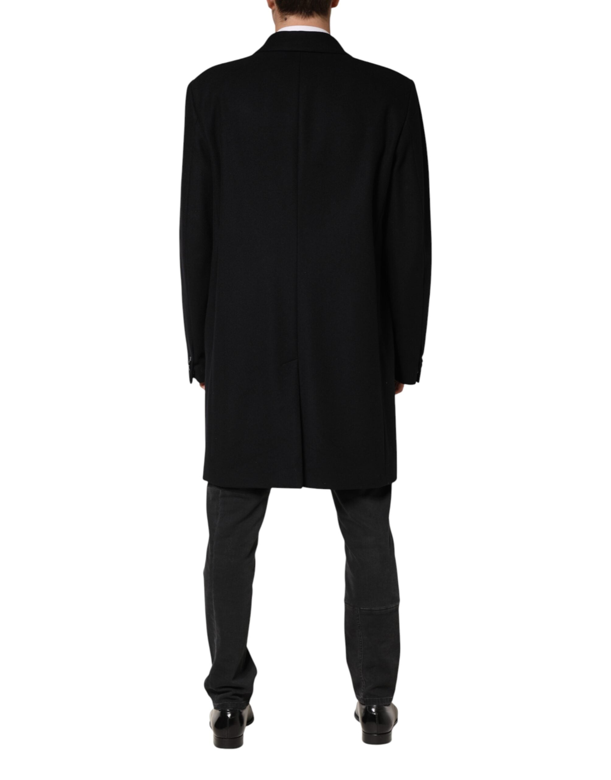 Dolce & Gabbana Schwarzer Wollmantel mit Einreiher-Schnitt
