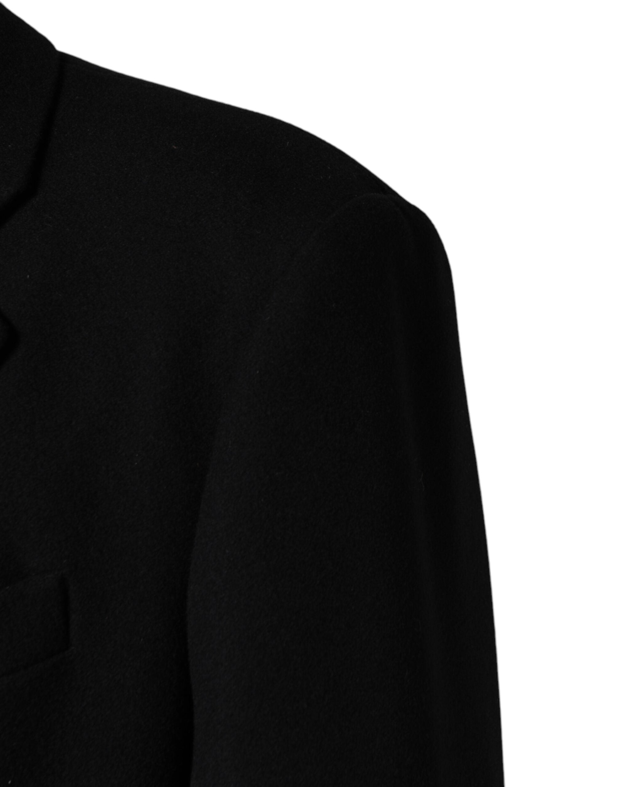 Dolce & Gabbana Schwarzer Wollmantel mit Einreiher-Schnitt