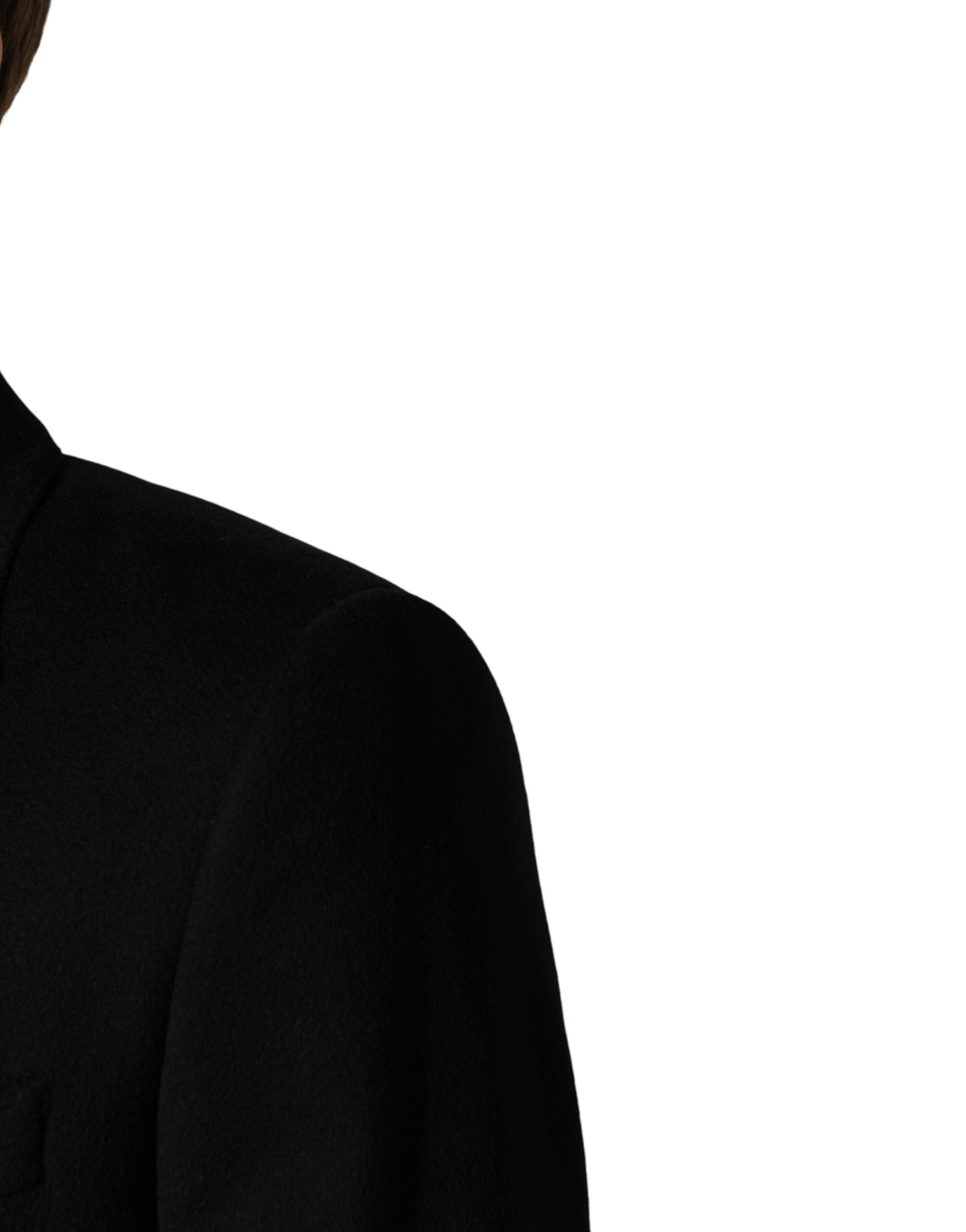 Dolce & Gabbana Schwarzer Woll-Trenchcoat mit doppelreihiger Knopfleiste