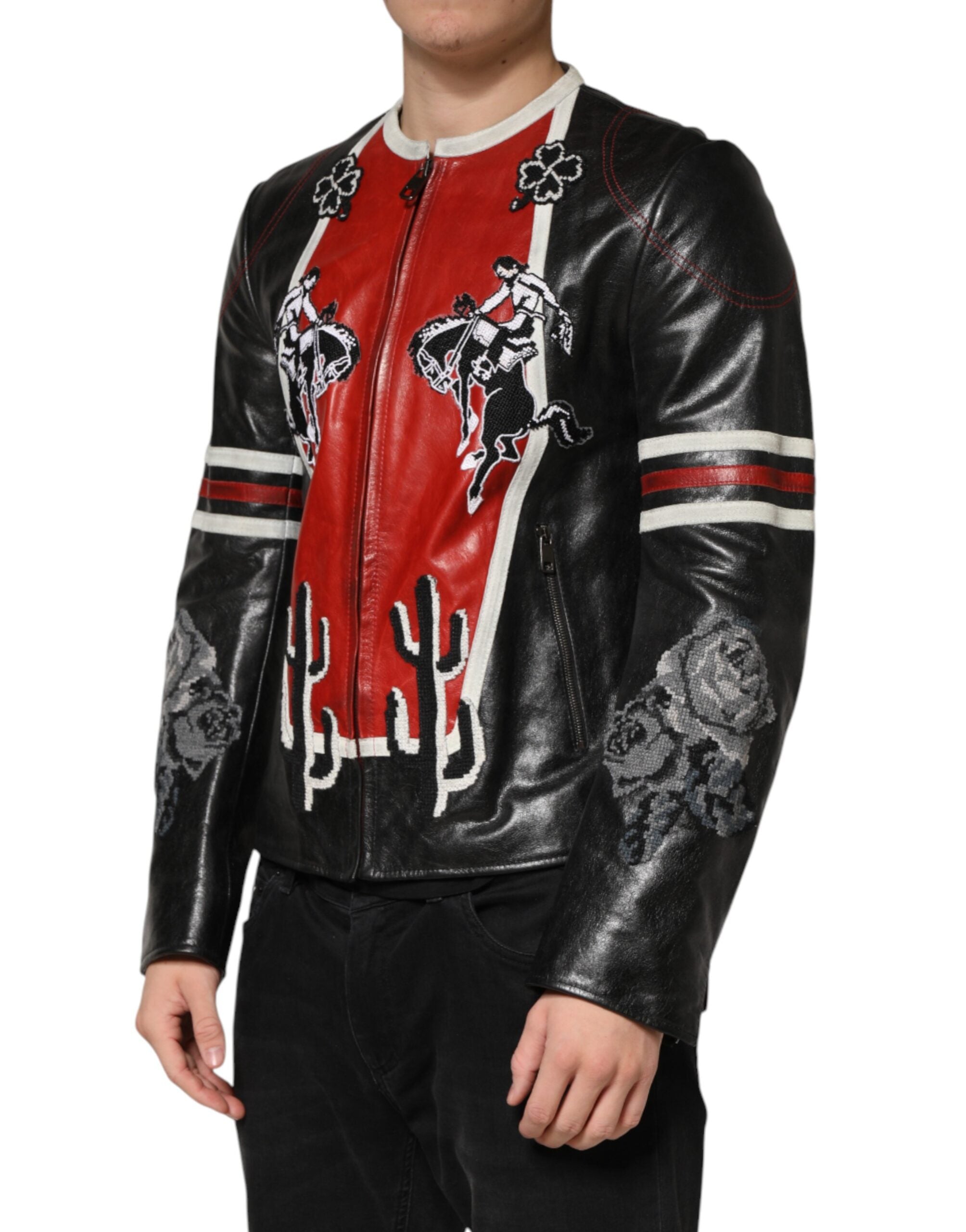 Dolce & Gabbana Multicolor Guns n' Roses Herren-Bikerjacke mit durchgehendem Reißverschluss