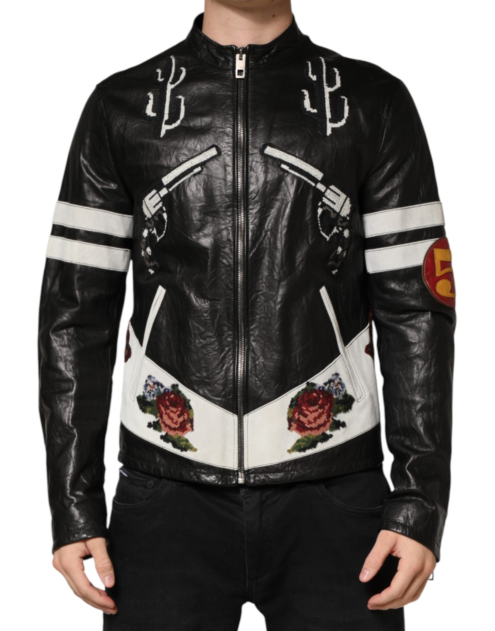 Dolce & Gabbana Schwarze Guns n' Roses FullZip Herren Bikerjacke