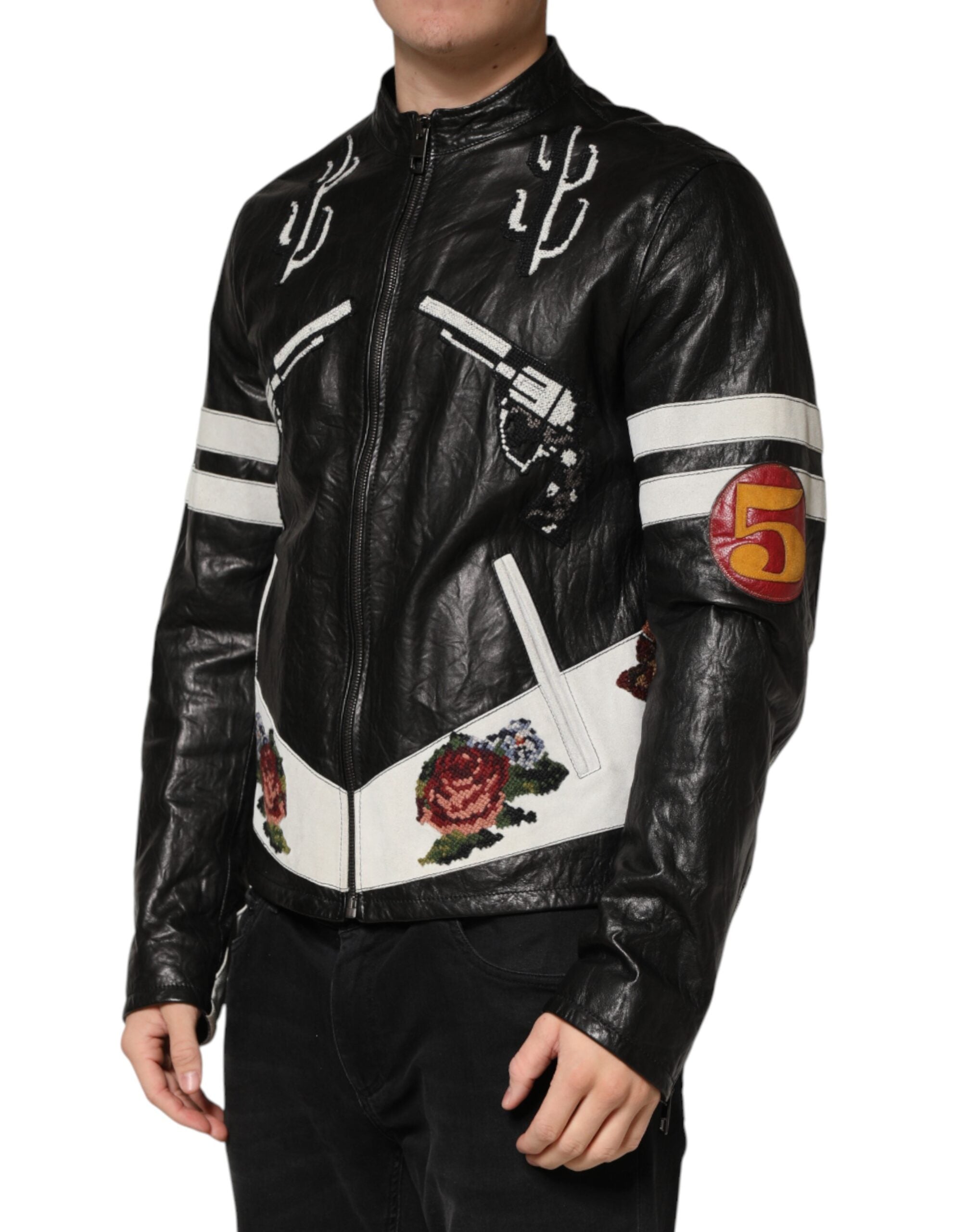 Dolce & Gabbana Schwarze Guns n' Roses FullZip Herren Bikerjacke