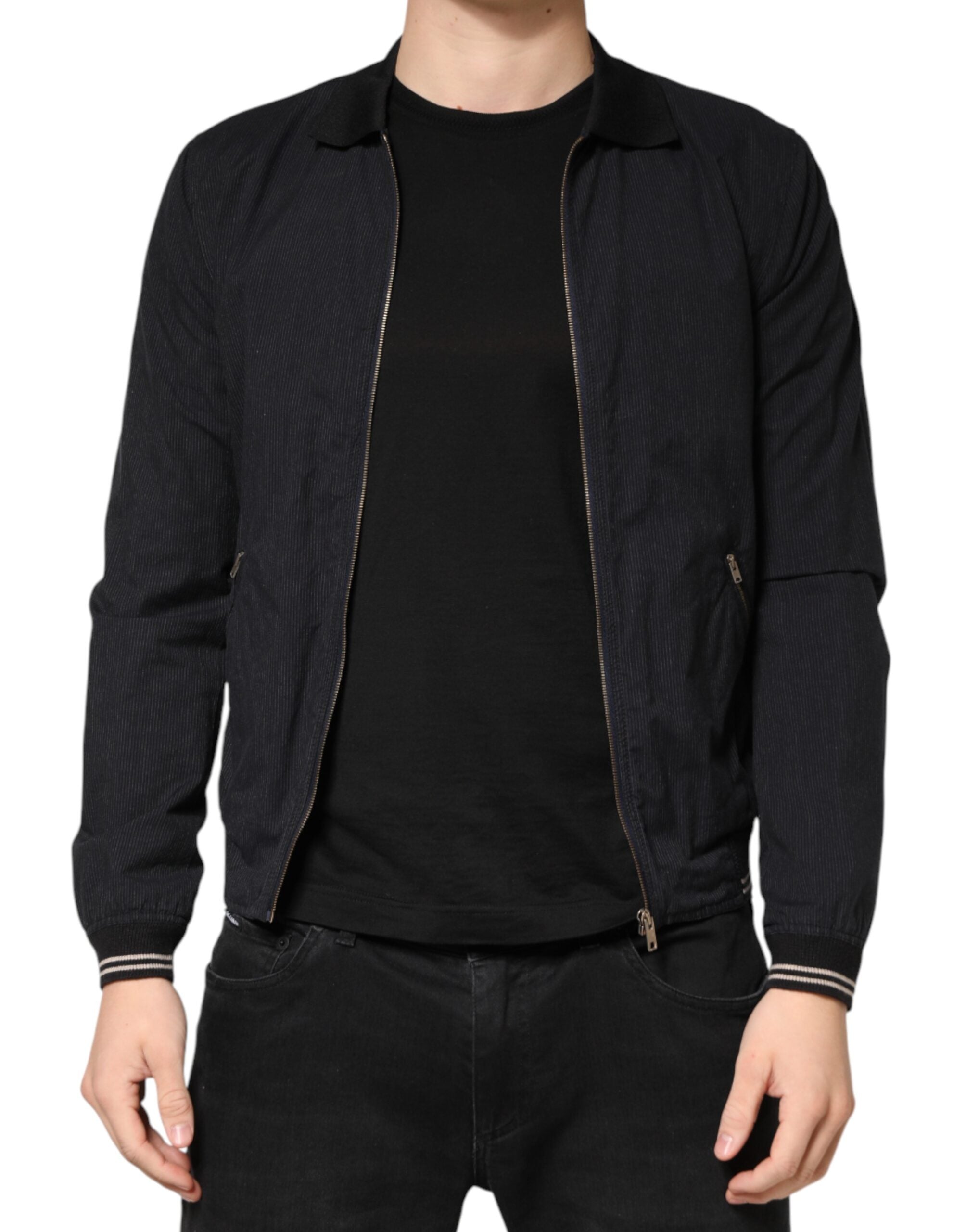 Dolce & Gabbana Dunkelblaue Herren-Bomberjacke aus Baumwolle mit durchgehendem Reißverschluss