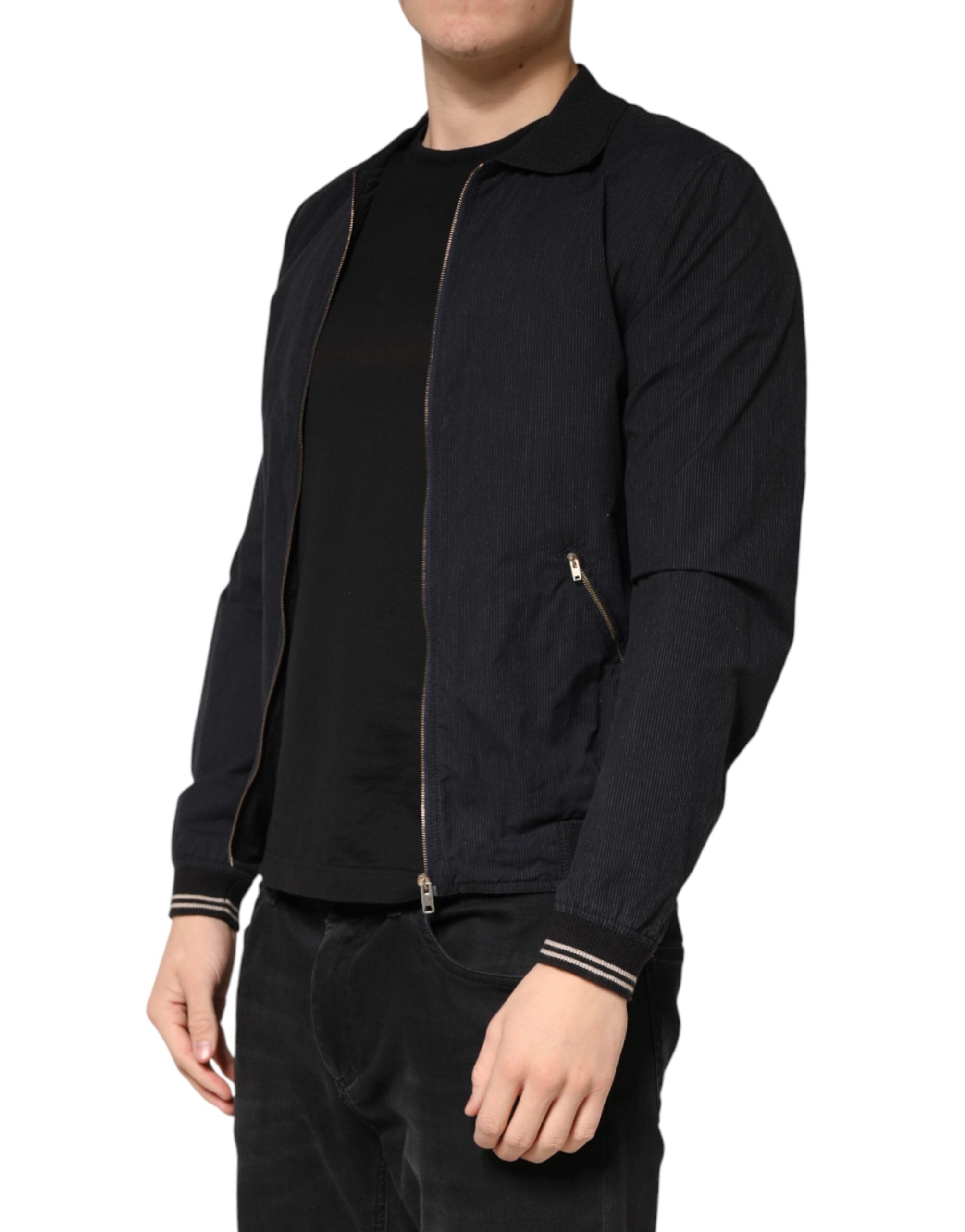 Dolce & Gabbana Dunkelblaue Herren-Bomberjacke aus Baumwolle mit durchgehendem Reißverschluss