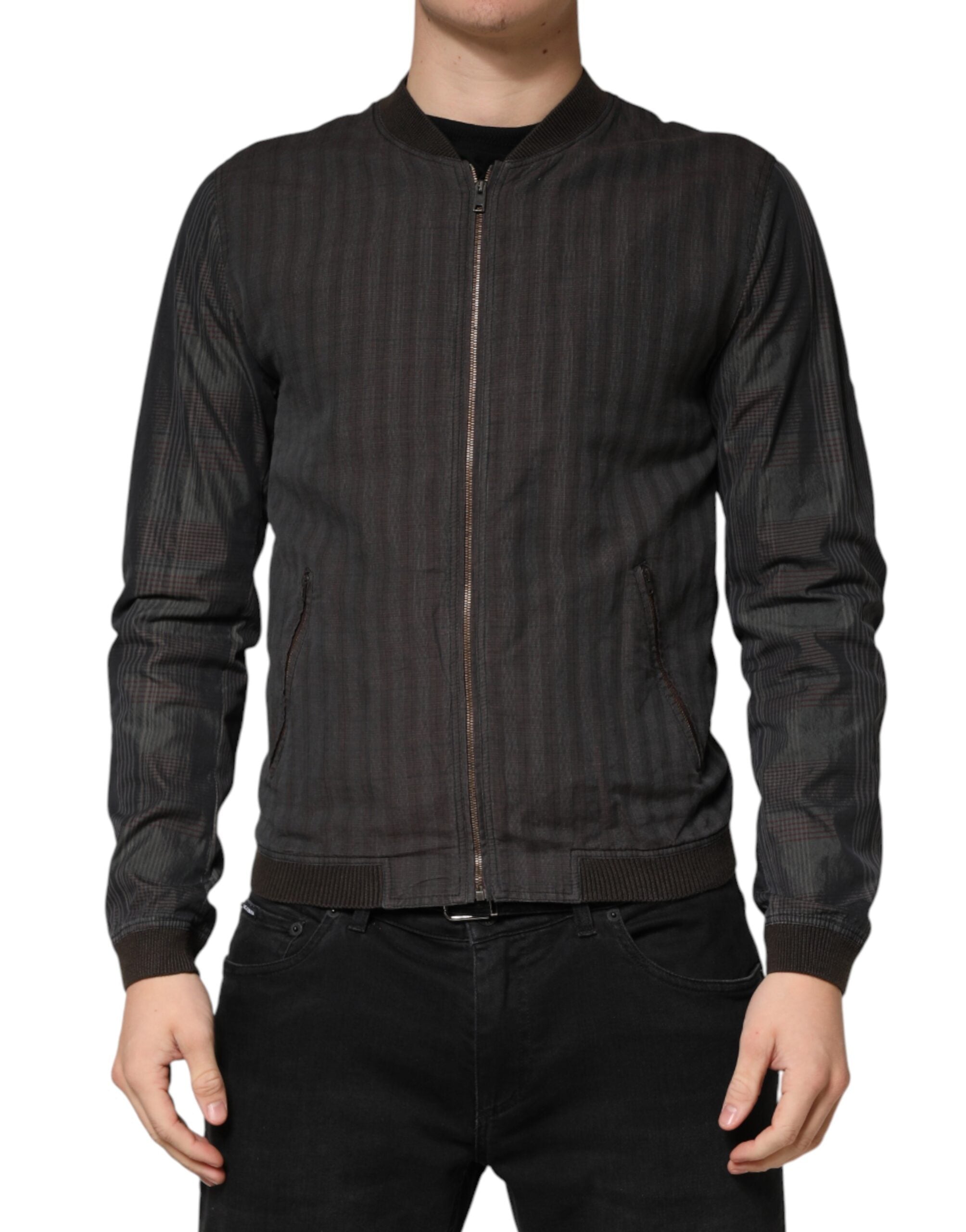 Dolce & Gabbana Schwarze Bomberjacke aus Baumwolle mit durchgehendem Reißverschluss